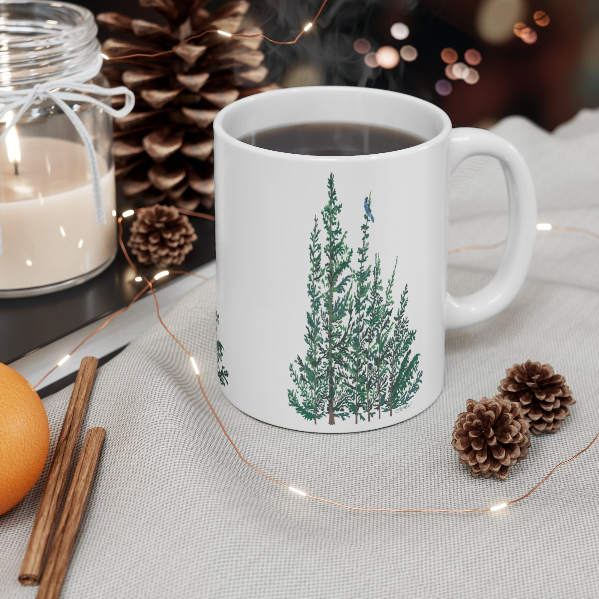 Green Pines Illustrated Coffee Mug