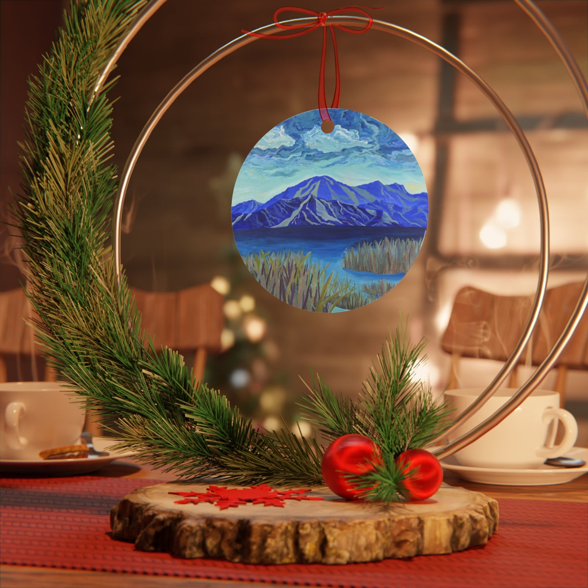 Winter Mountain Lake Ornament