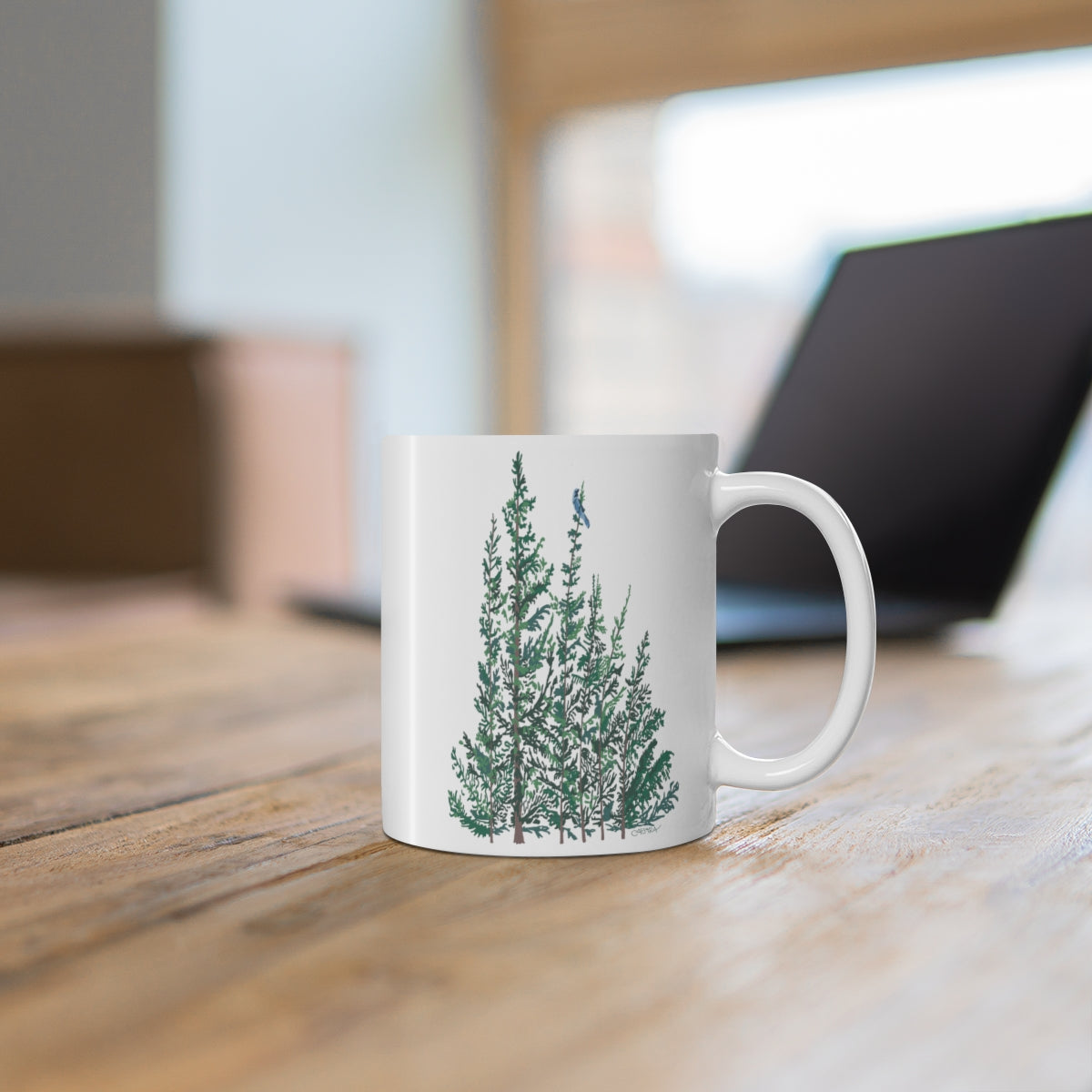 Green Pines Illustrated Coffee Mug