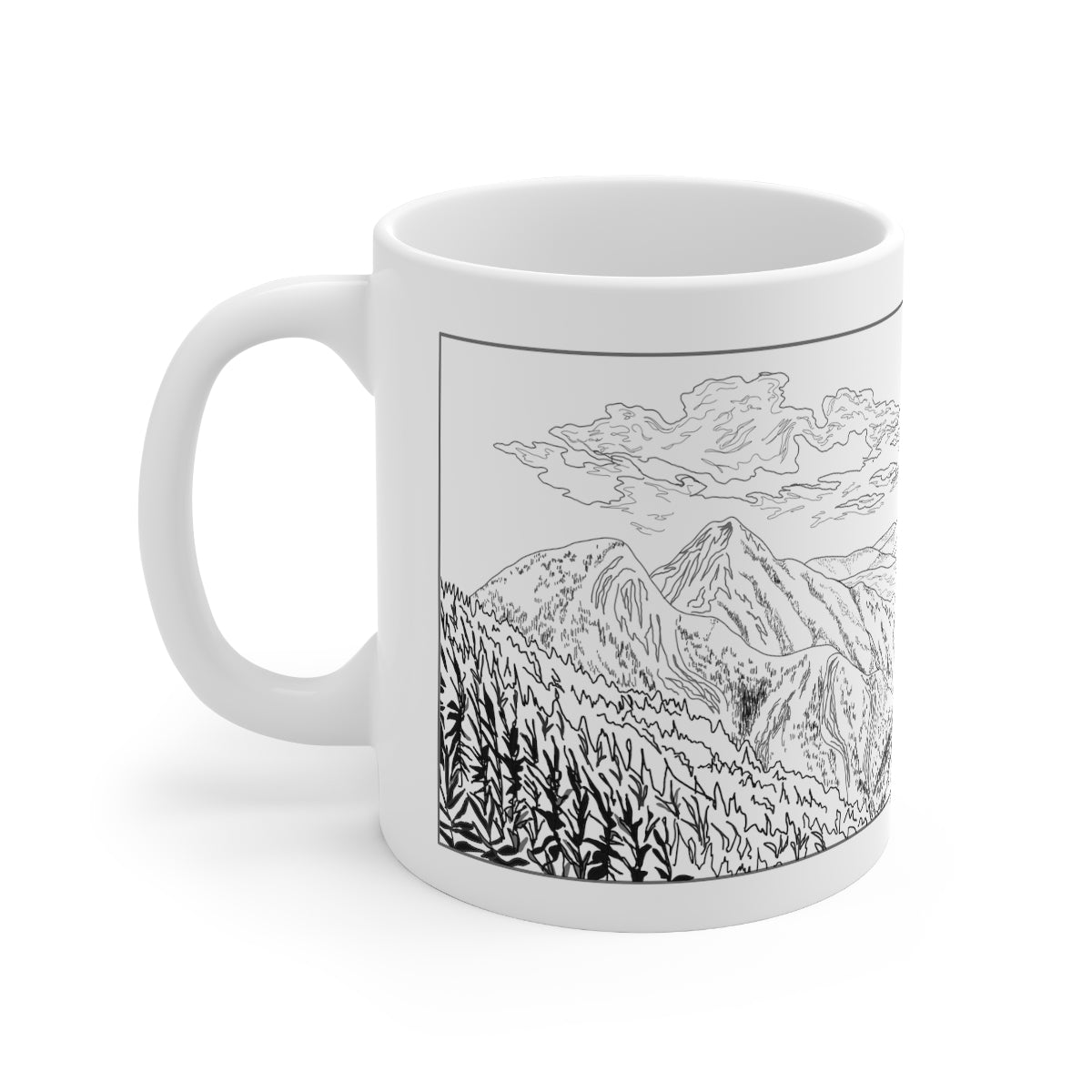 Billowing Mountain Forest Illustration Mug