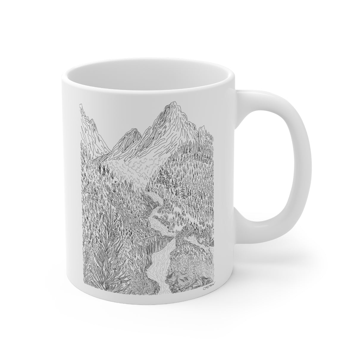 Cascading Mountain Stream Illustrated Coffee Mug