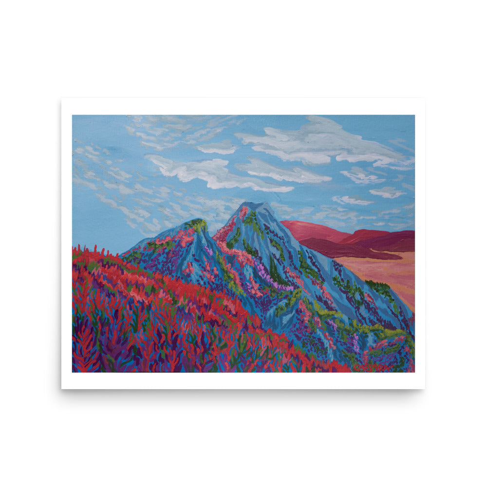 Scarlet Red Autumn Mountains Fine Art Giclee Print