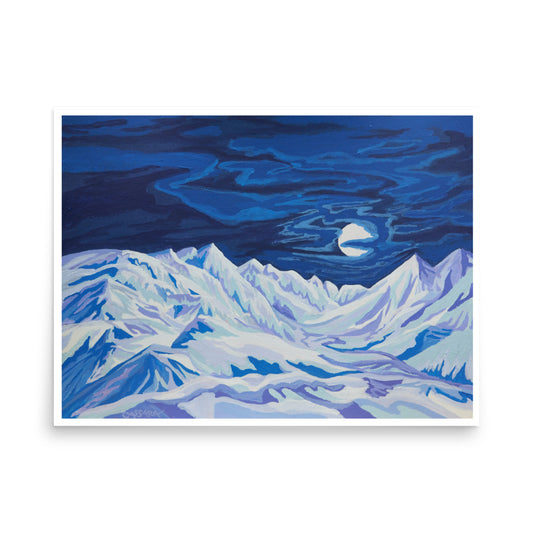 Luminous Moonlit Mountains Fine Art Giclee Print